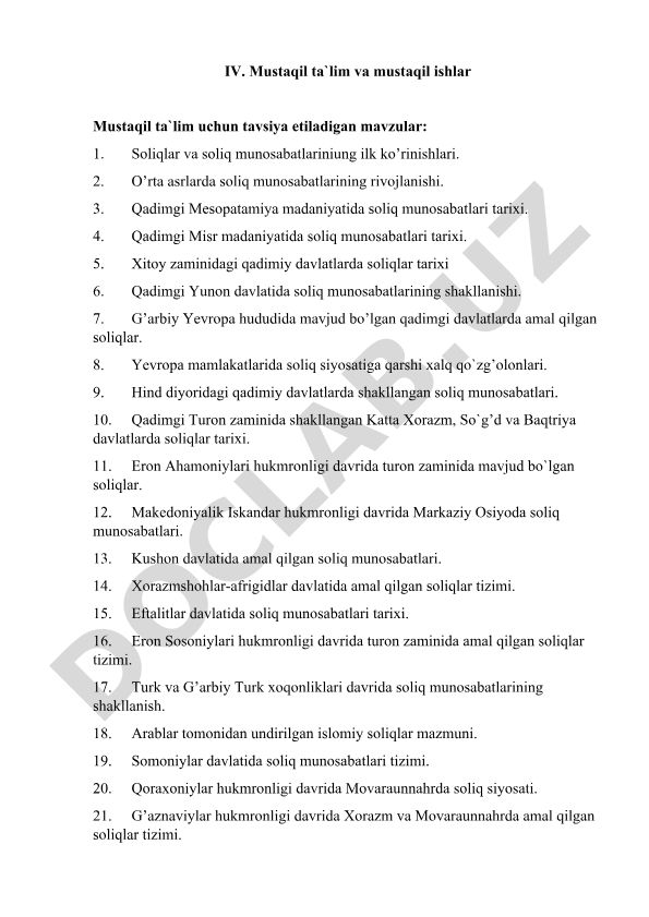 Soliqlar tarixi va soliq munosabatlari rivojlanishi
