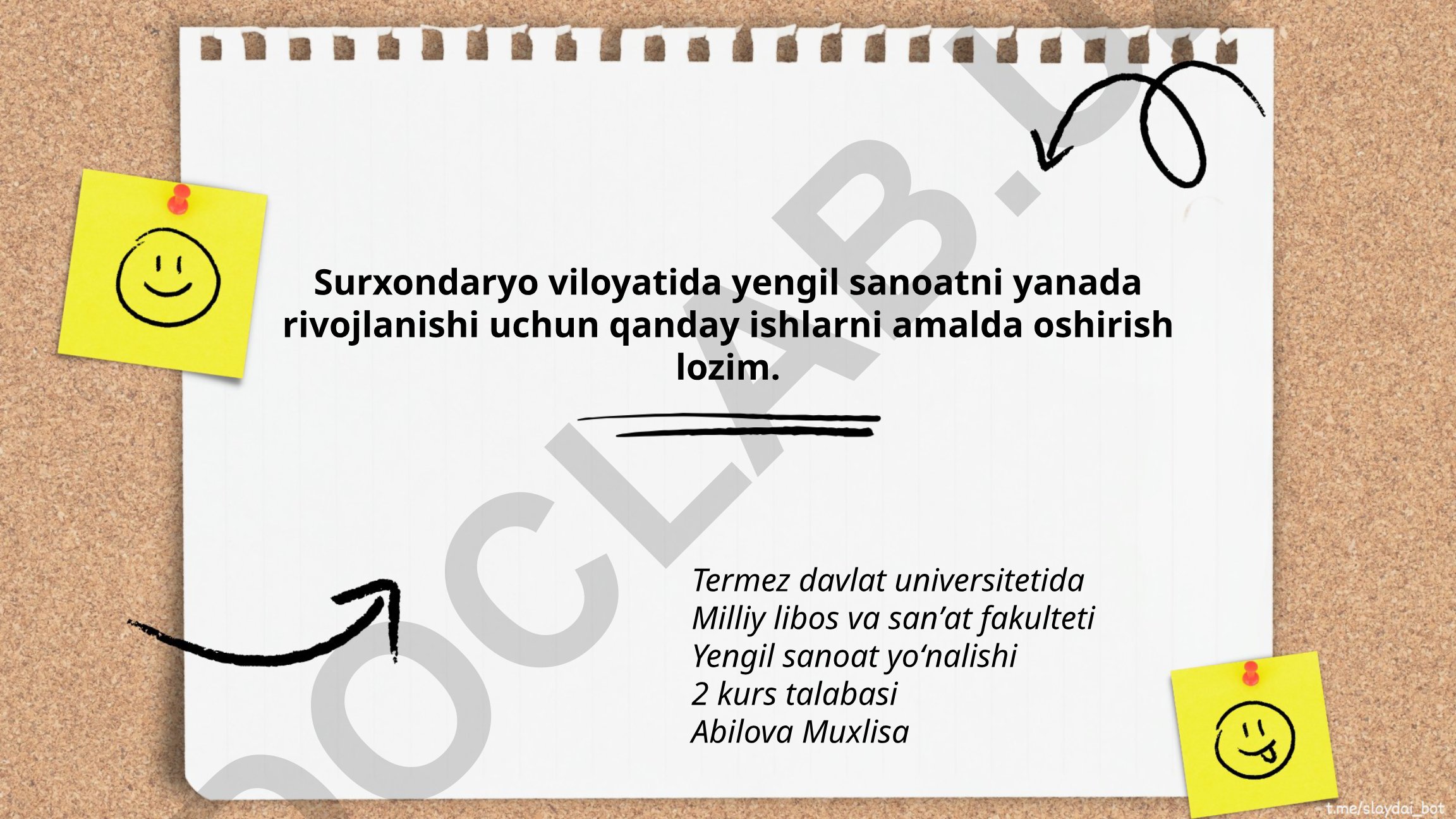 Surxondaryo viloyatida yengil sanoatni rivojlantirish ishlari