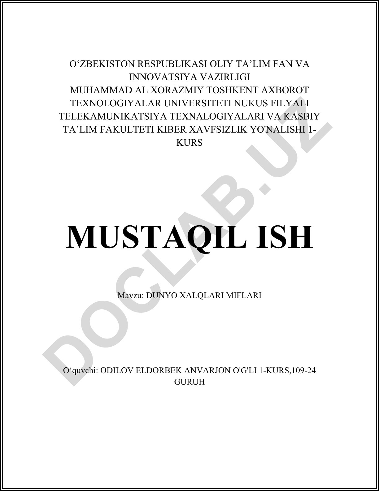 Dunyo xalqlari miflari