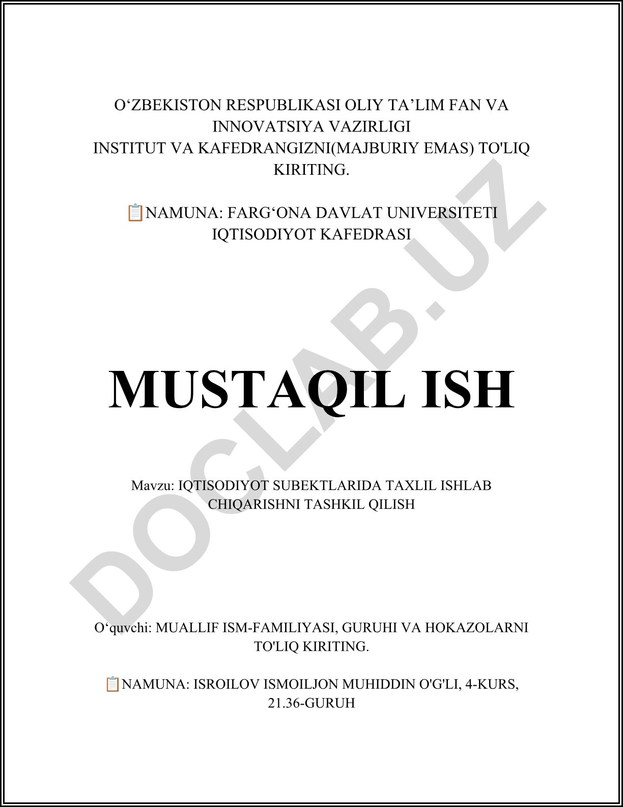 Korxona iqtisodiy tahlili va ishlab chiqarishni tashkil qilish