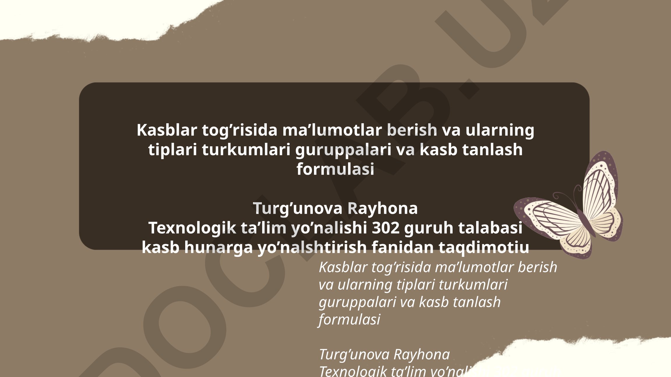 Kasblar to'g'risida ma'lumotlar, turlari, guruhlari va kasb tanlash formulasi