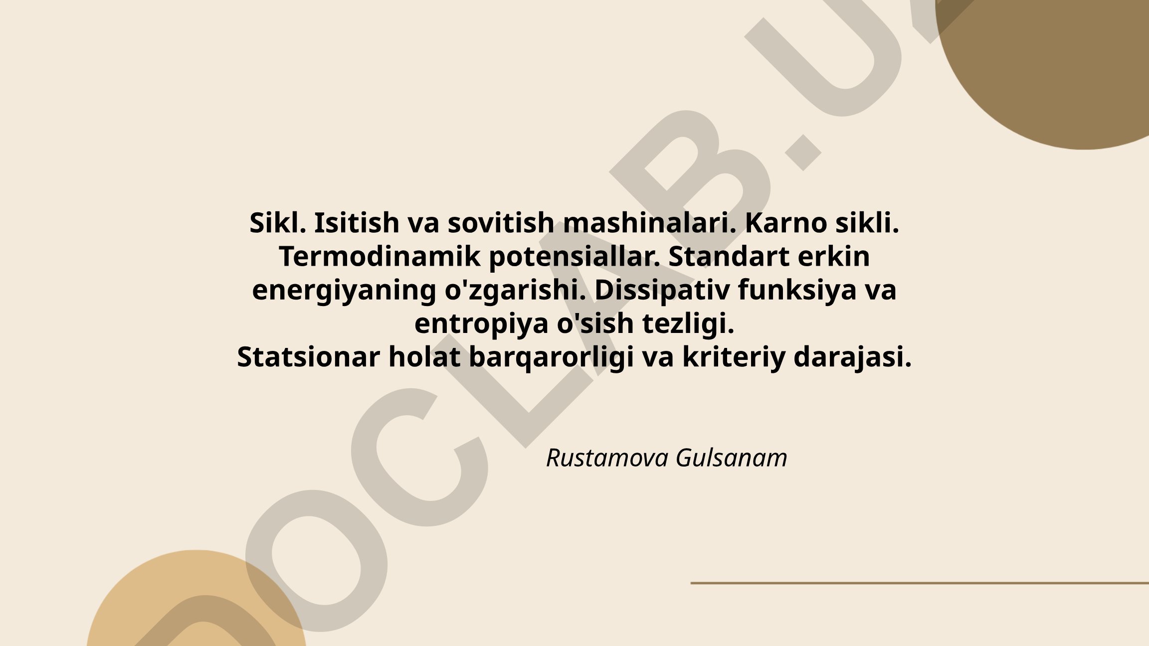 Siklik protsesslar, isitish va sovitish mashinalari, termodinamik potensiallar