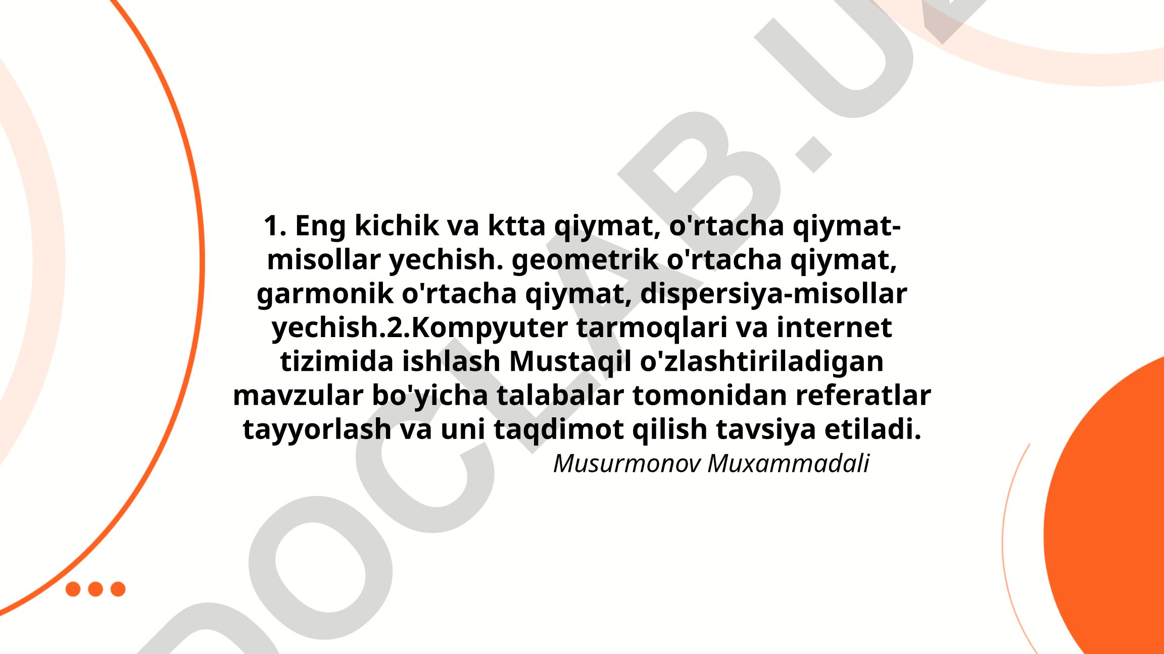 Statistik qiymatlar va kompyuter tarmoqlari bo'yicha taqdimot