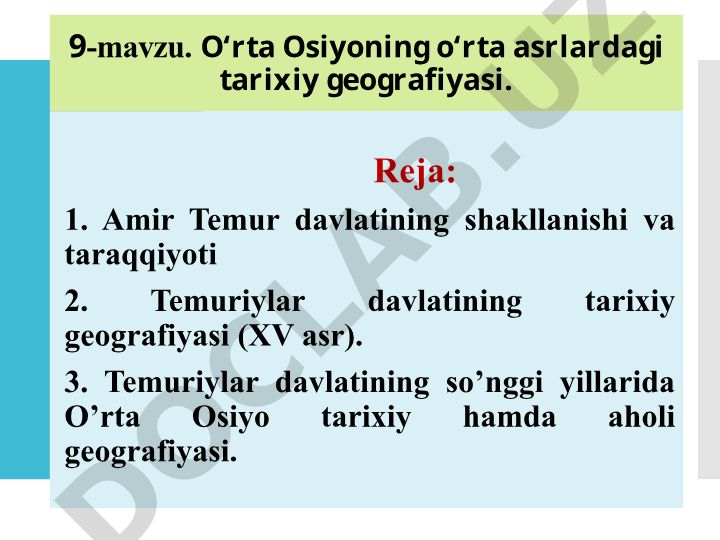 O‘rta Osiyoning o‘rta asrlardagi tarixiy geografiyasi