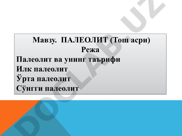 Палеолит (Тош асри) ва унинг таърихи