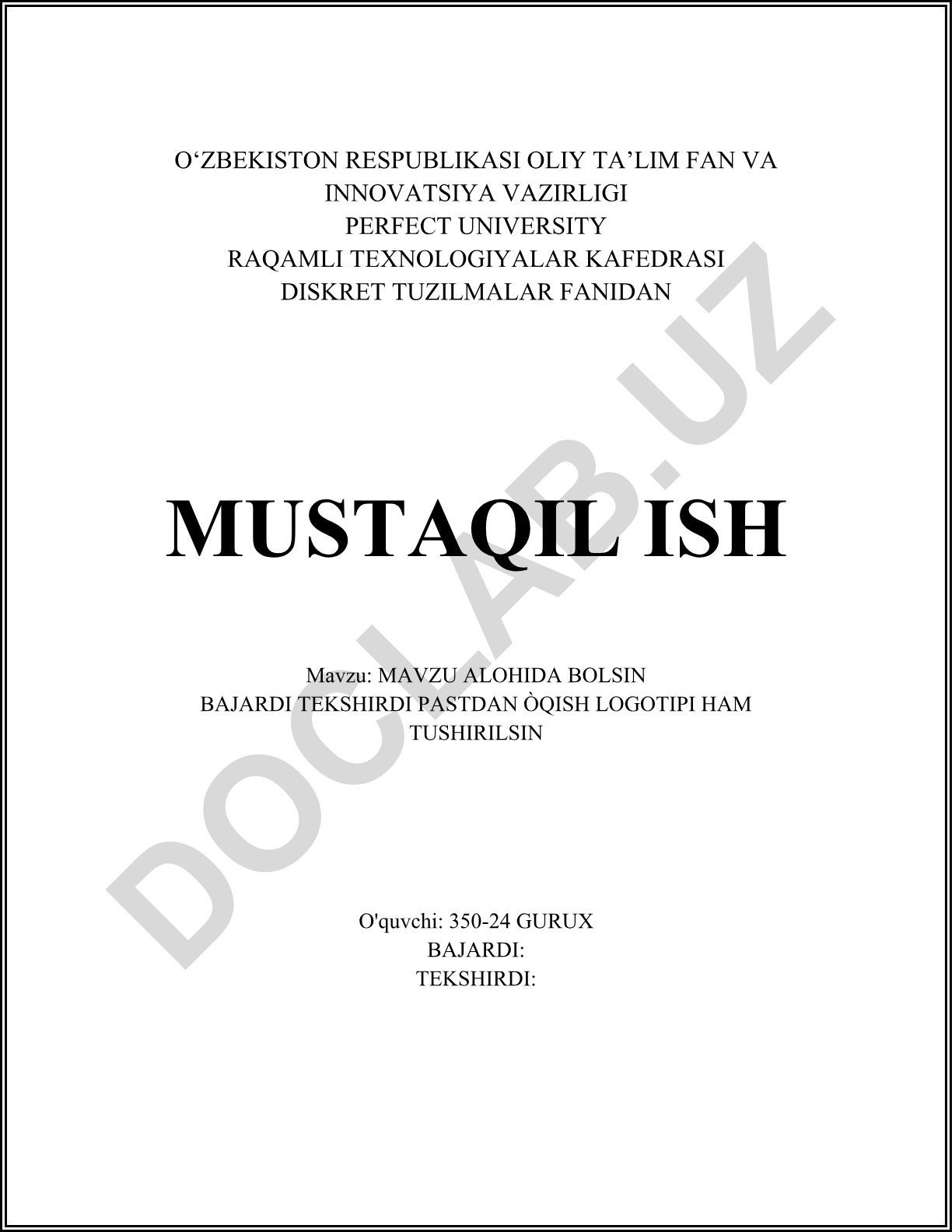 Diskret tuzilmalar fani mustaqil ishi