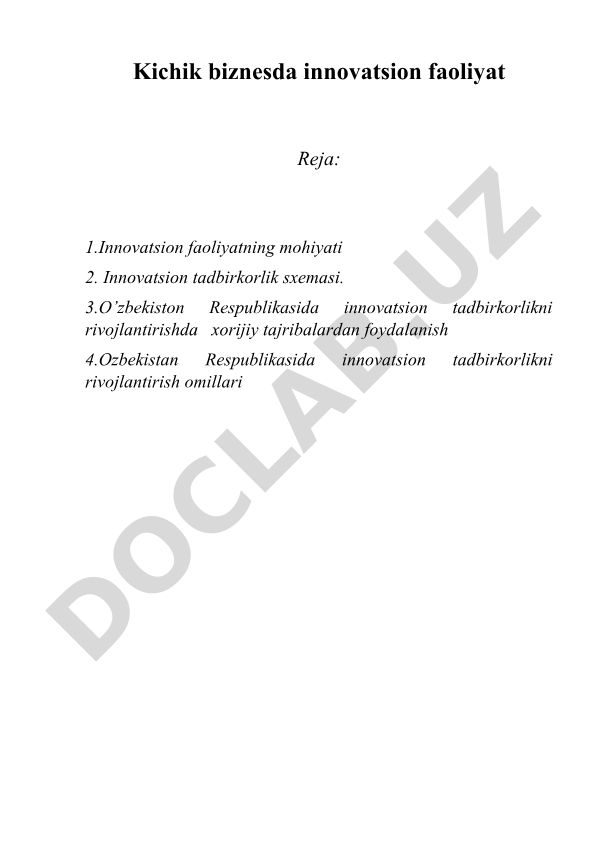 Kichik biznesda innovatsion faoliyat