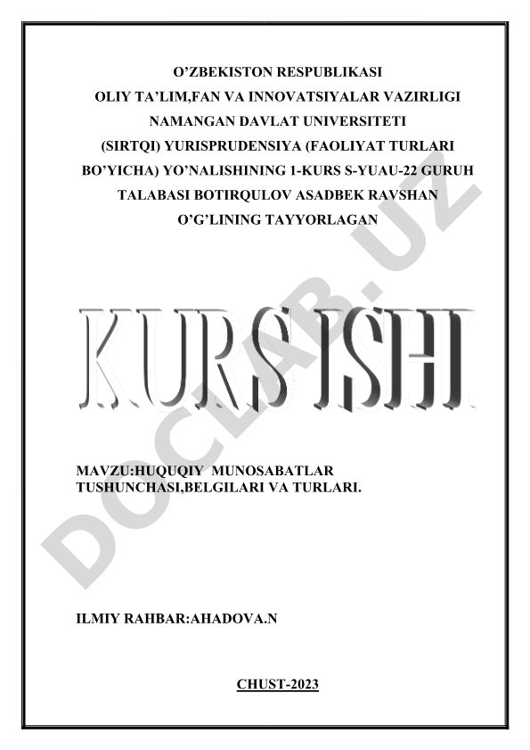 Huquqiy munosabatlar tushunchasi, belgilari va turlari