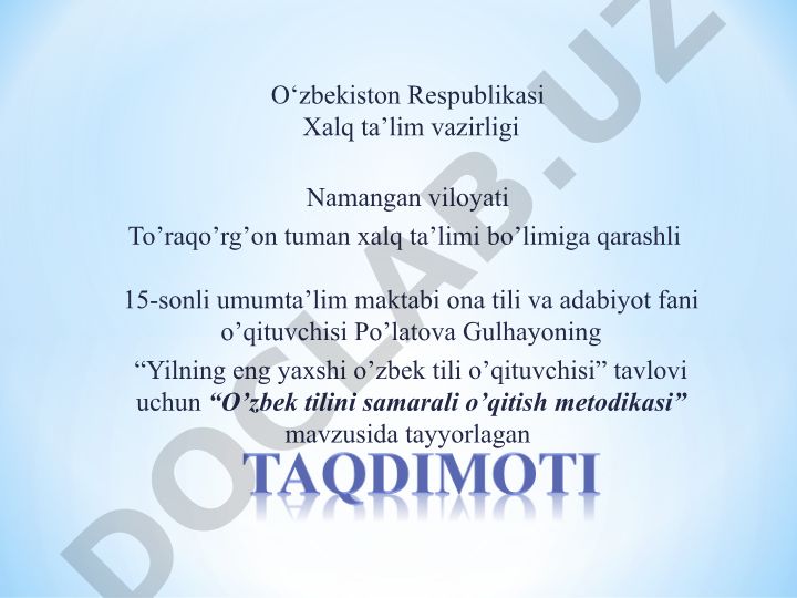 O'zbek tilini samarali o'qitish metodikasi