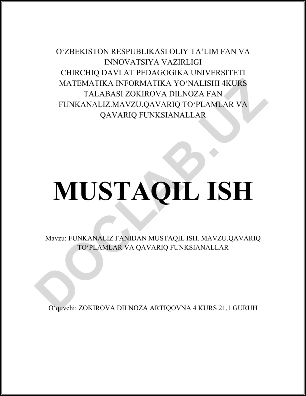 Qavariq to'plamlar va qavariq funksianallar