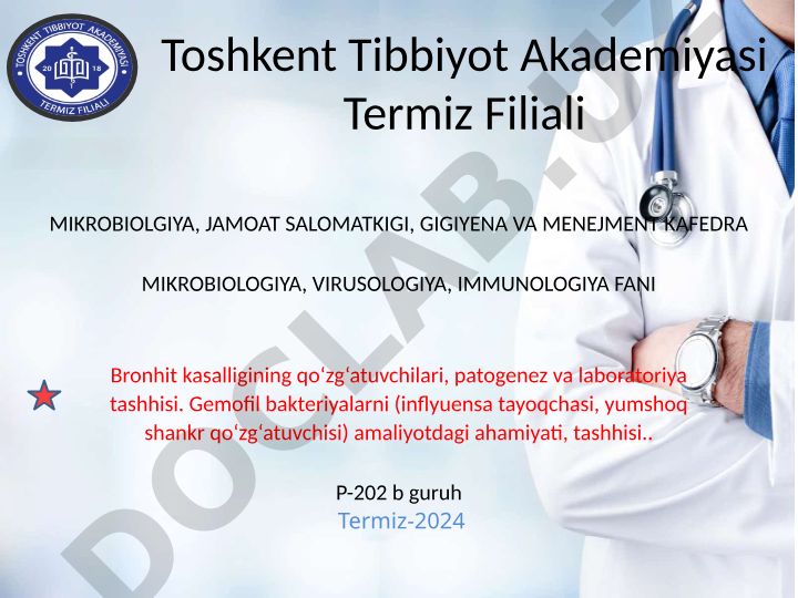 Bronxit kasalligining qo'zg'atuvchilari, patogenez va laboratoriya tashhisi