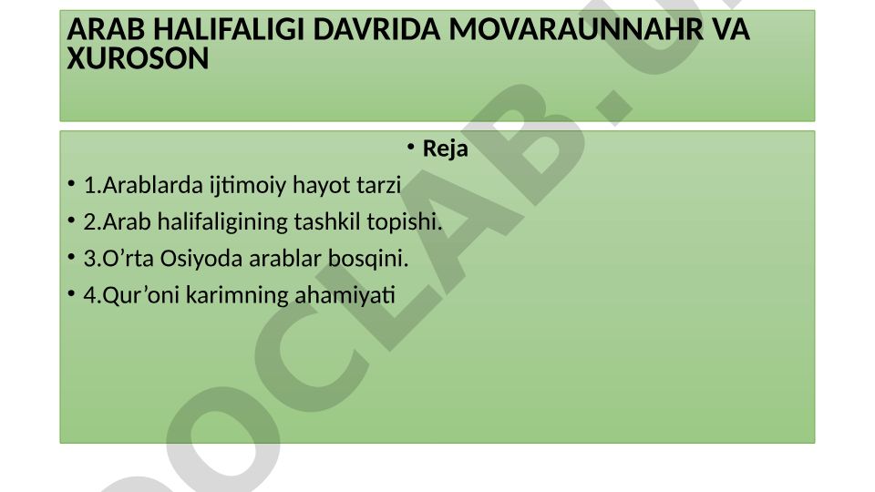 Arab halifaligi davrida Movaraunnahr va Xuroson