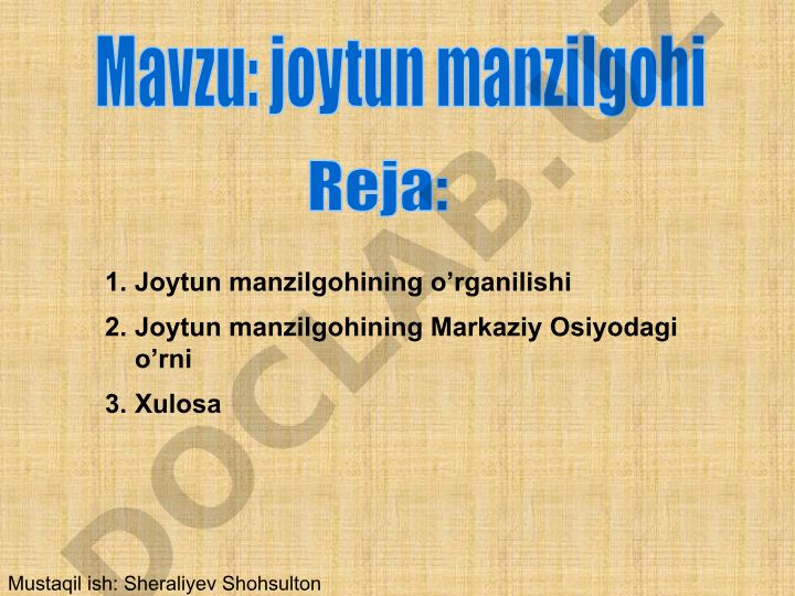 Joytun manzilgohi va uning Markaziy Osiyodagi o'rni