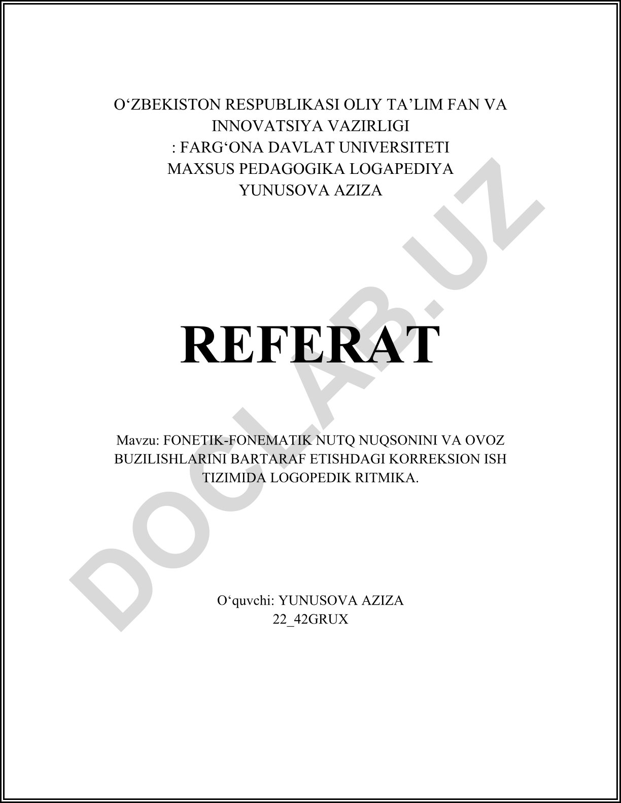 Fonetik-fonematik nutq nuqsoni va ovoz buzilishlarini bartaraf etishdagi korreksion ish tizimida logopedik ritmika