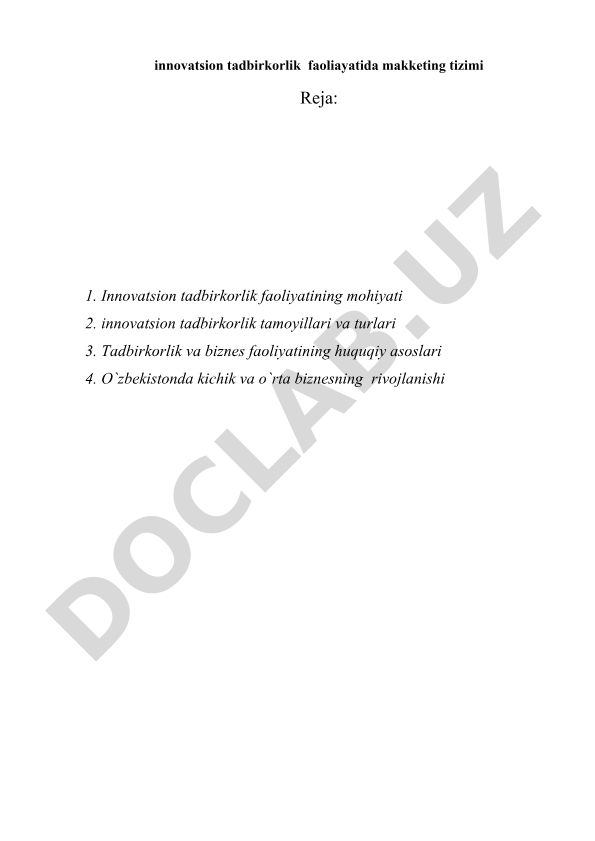 Innovatsion tadbirkorlik faoliyatida marketing tizimi