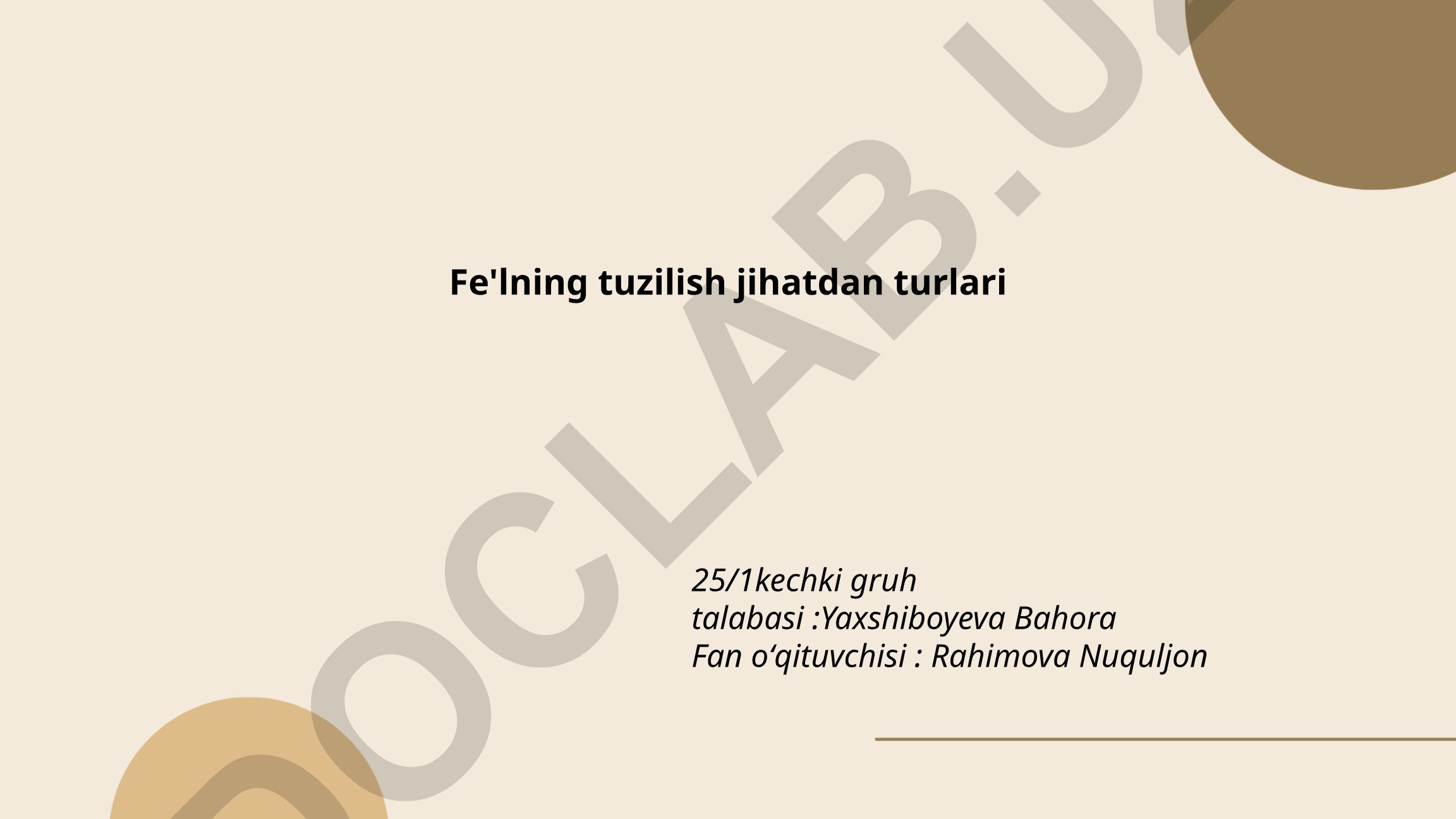 Fe'lning tuzilish jihatdan turlari
