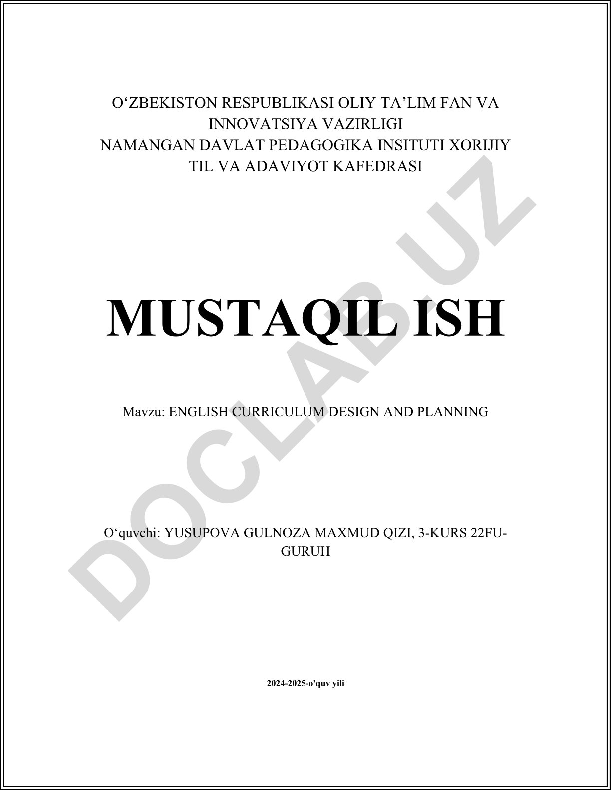 ENGLISH CURRICULUM DESIGN AND PLANNING