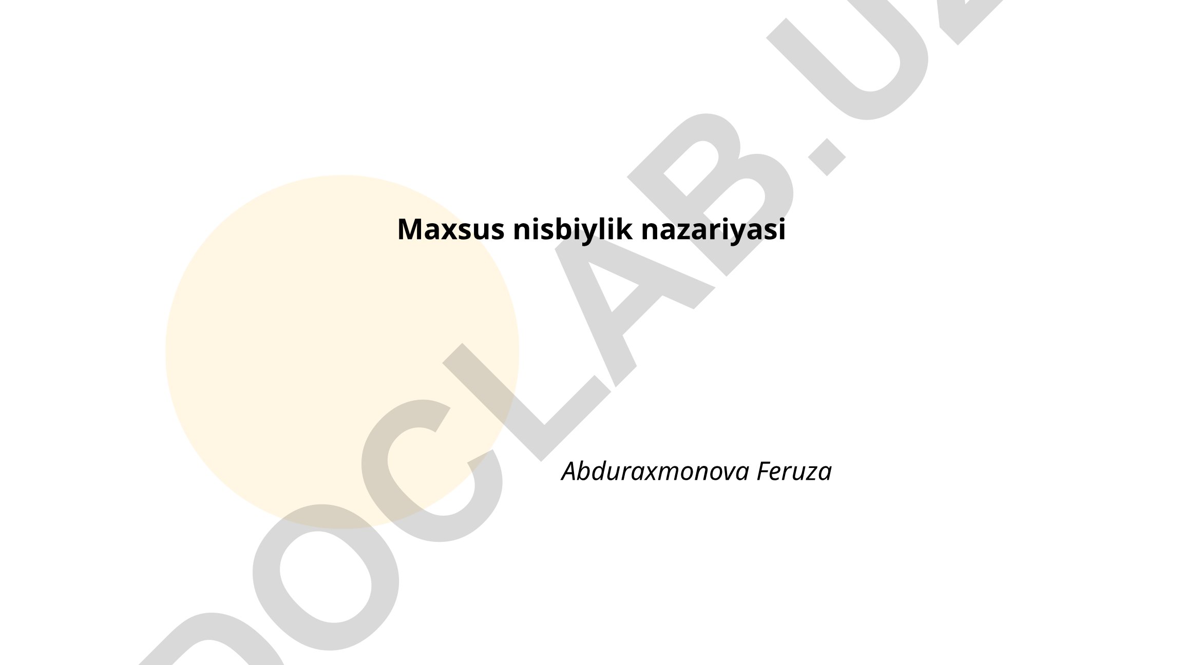 Maxsus nisbiylik nazariyasi