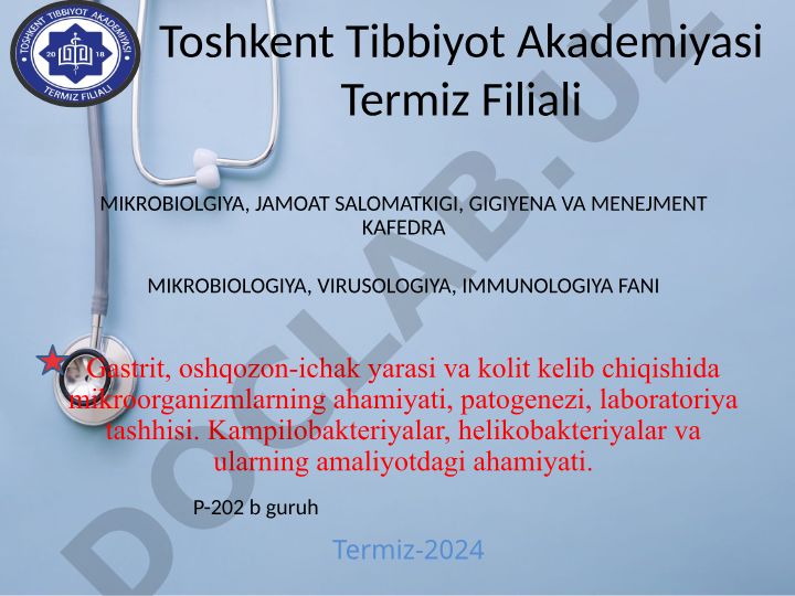 Gastrit, oshqozon-ichak yarasi va kolit kelib chiqishida mikroorganizmlarning ahamiyati