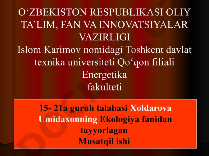Atmosfera haqida umumiy ma'lumot va ifloslanish muammolari