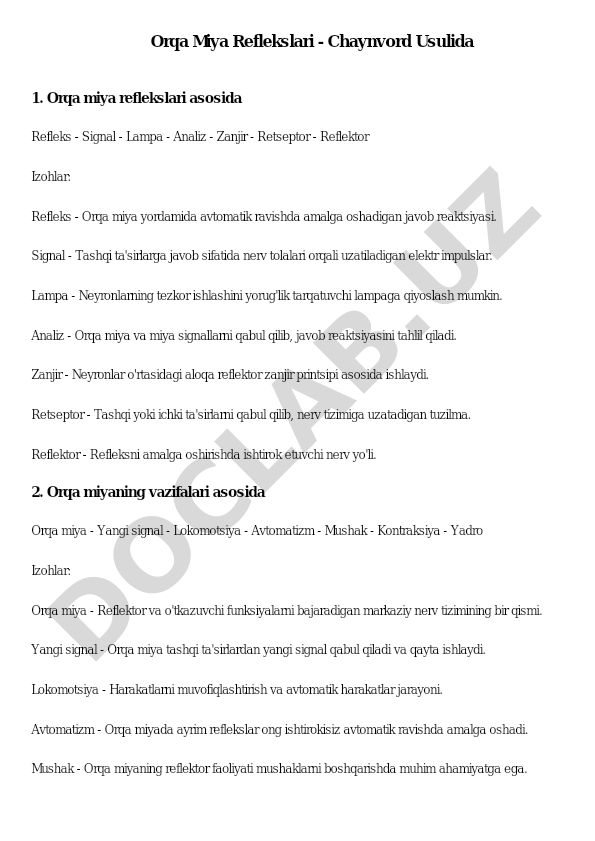 Orqa miya reflekslari va vazifalari