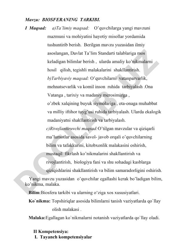Biosferaning tarkibi va o'ziga xos xususiyatlari