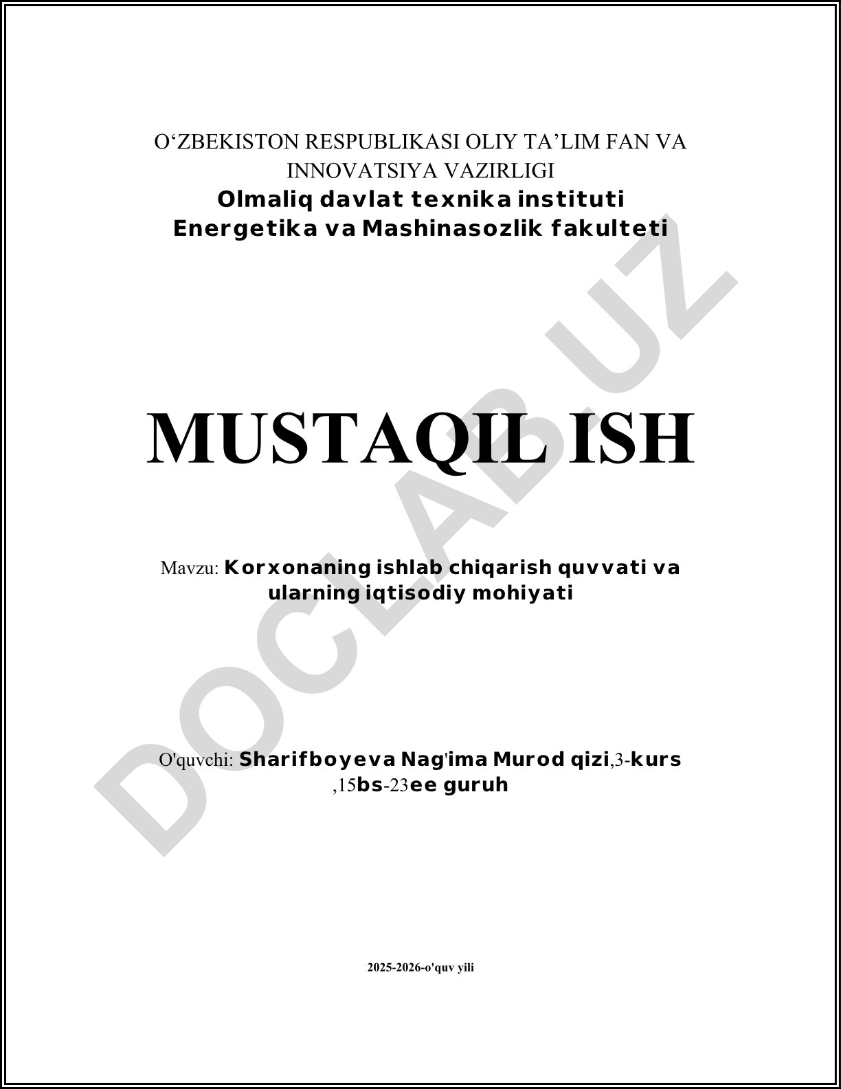 Korxonaning ishlab chiqarish quvvati va ularning iqtisodiy mohiyati