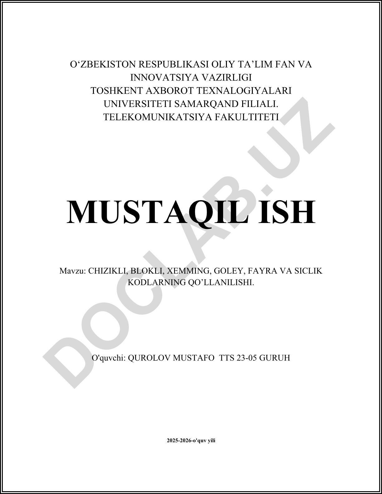 Chiziqli, blokli, Xemming, Goley, Fayra va sikl kodlarning qo‘llanilishi
