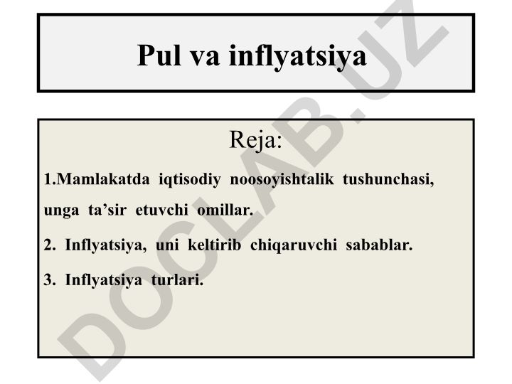 Inflyatsiya tushunchasi, sabablari va turlari