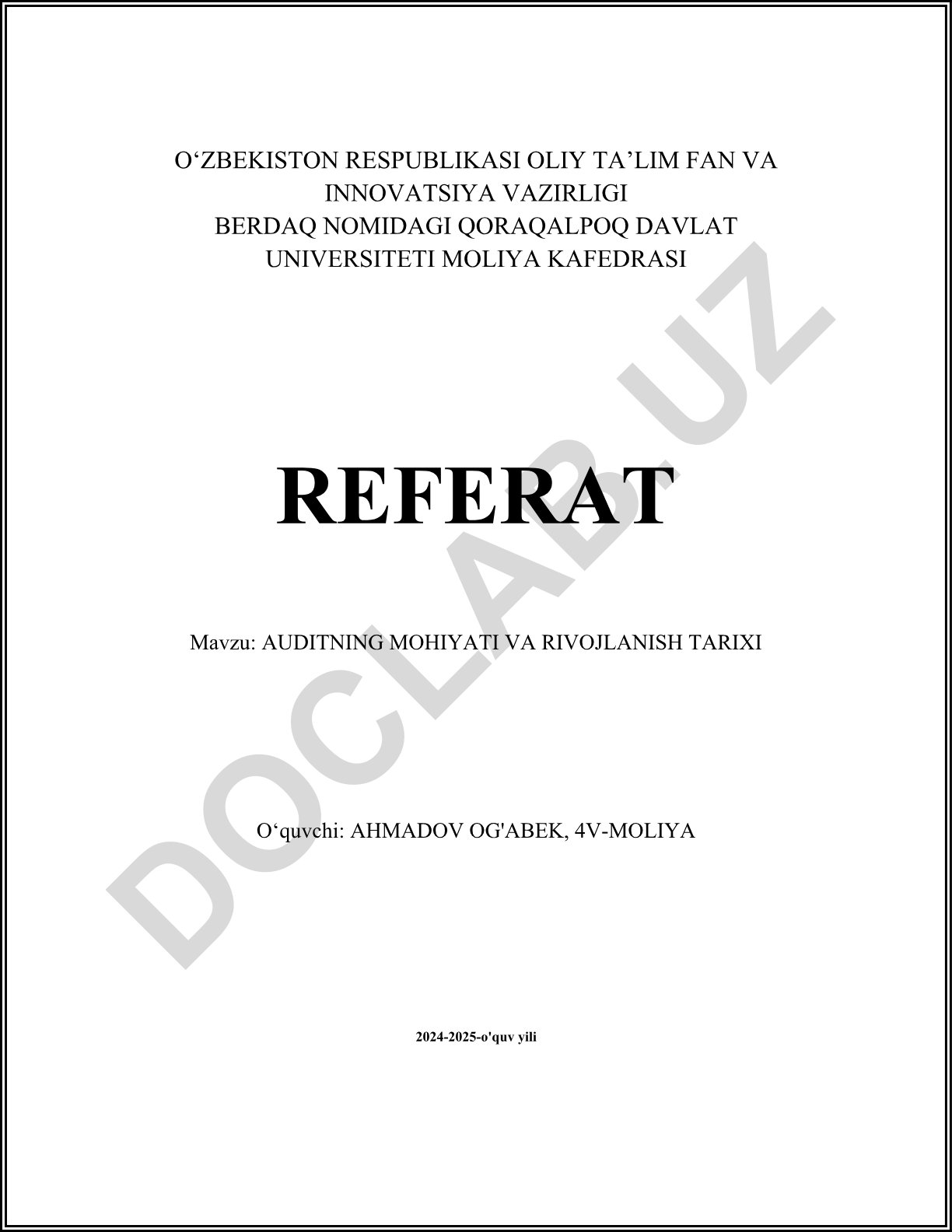 Auditning mohiyati va rivojlanish tarixi