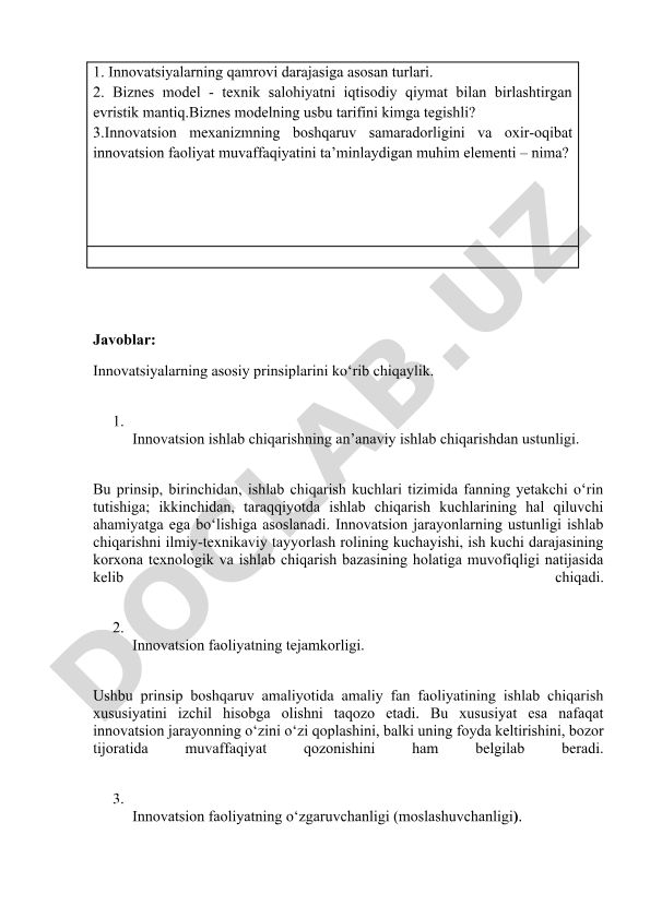 Innovatsiyalarning turlari va biznes modellari