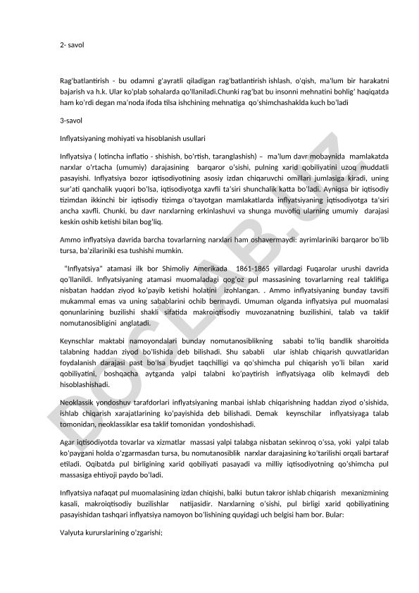 Rag'batlantirish va inflyatsiyaning mohiyati