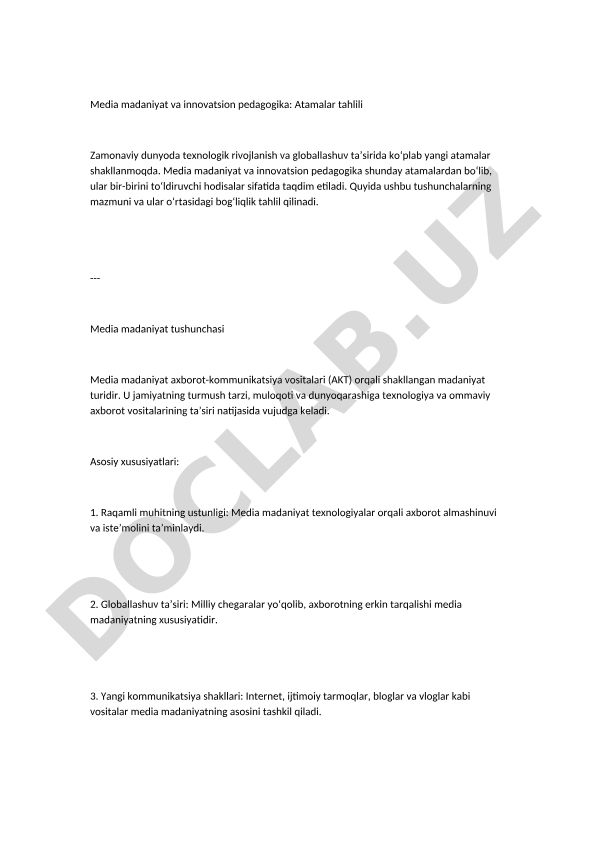 Media madaniyat va innovatsion pedagogika: Atamalar tahlili