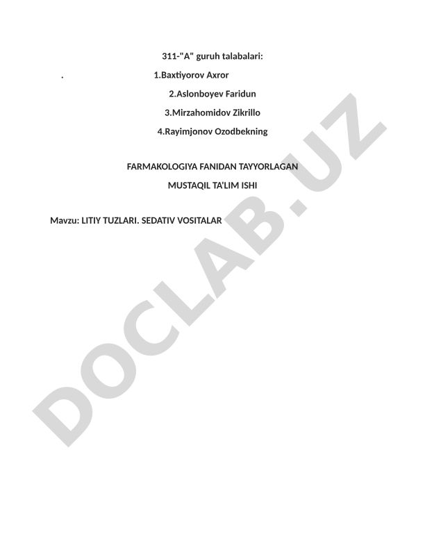 LITIY TUZLARI. SEDATIV VOSITALAR I