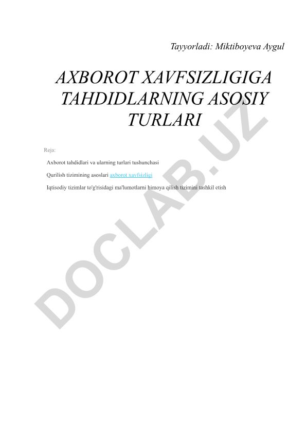 Axborot xavfsizligiga tahdidlarning asosiy turlari