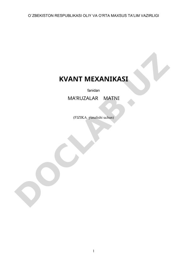 Kvant mexanikasi fanidan ma'ruzalar matni