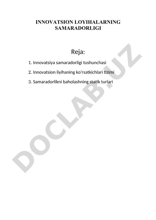 Innovatsion loyihalar samaradorligi