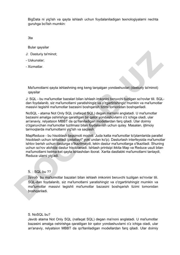 BigData yig'ish va qayta ishlash texnologiyalari