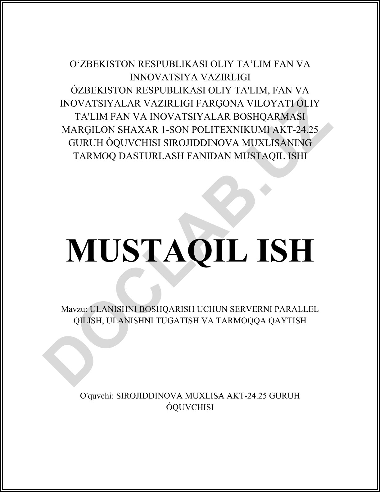 Ulanishni boshqarish uchun serverni parallel qilish, ulanishni tugatish va tarmoqqa qaytish
