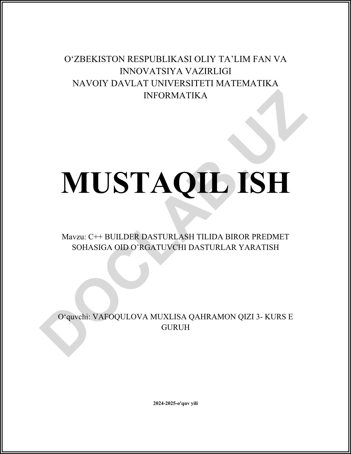 C++ Builder dasturlash tilida o'rgatuvchi dasturlar yaratish
