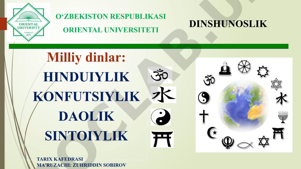 Milliy dinlar: Hinduizm, Konfutsiylik, Daolik, Sintoizm