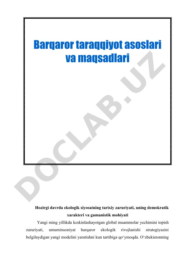 Ekologik siyosatning tarixiy zaruriyati va global muammolar