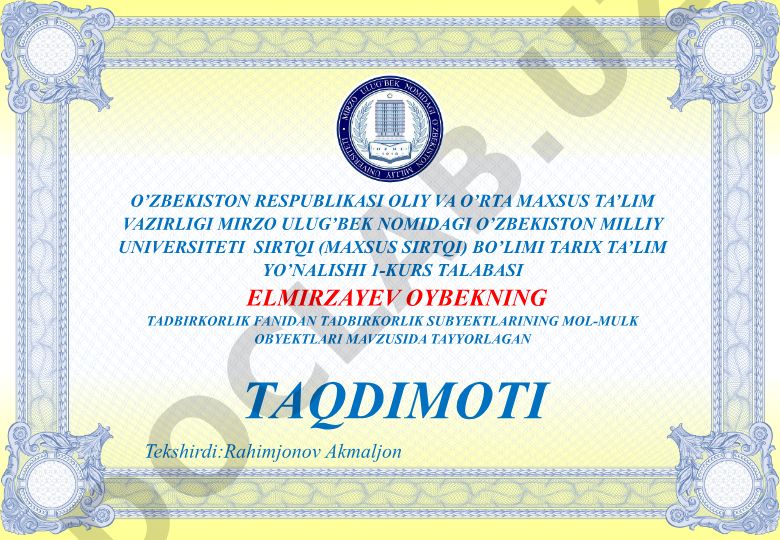 Tadbirkorlik subyektlarining mol-mulk obyektlari
