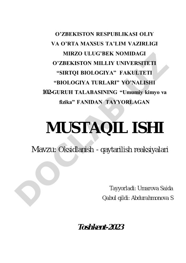 Oksidlanish - qaytarilish reaksiyalari