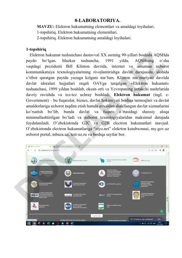 Elektron hukumatning elementlari va amaldagi loyihalari