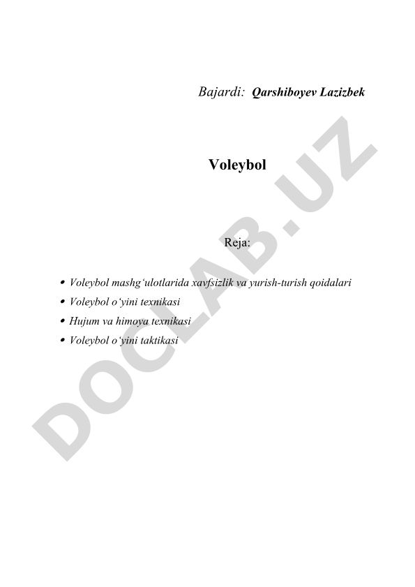Voleybol mashg'ulotlari va o'yin texnikasi