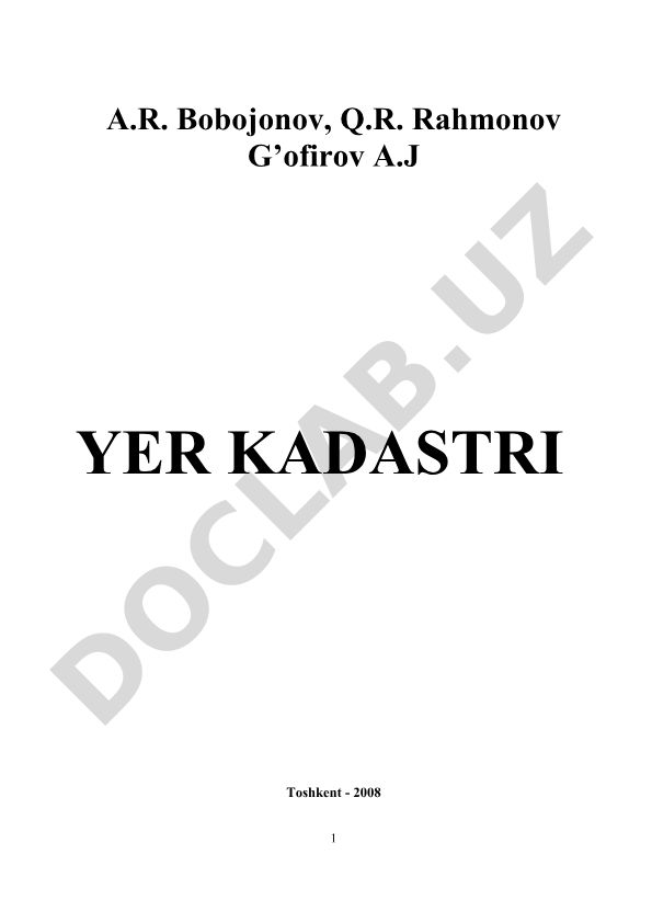 Yer kadastri fanidan o'quv qo'llanma