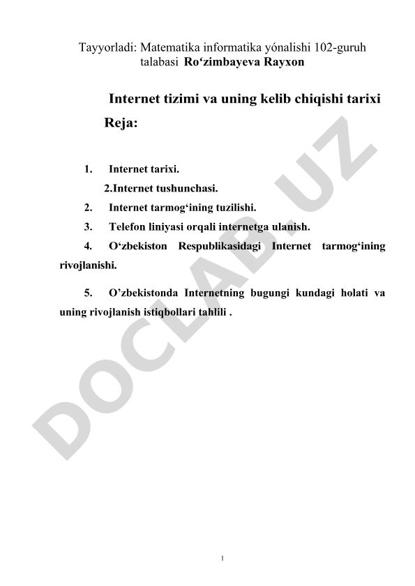 Internet tizimi va uning kelib chiqishi tarixi