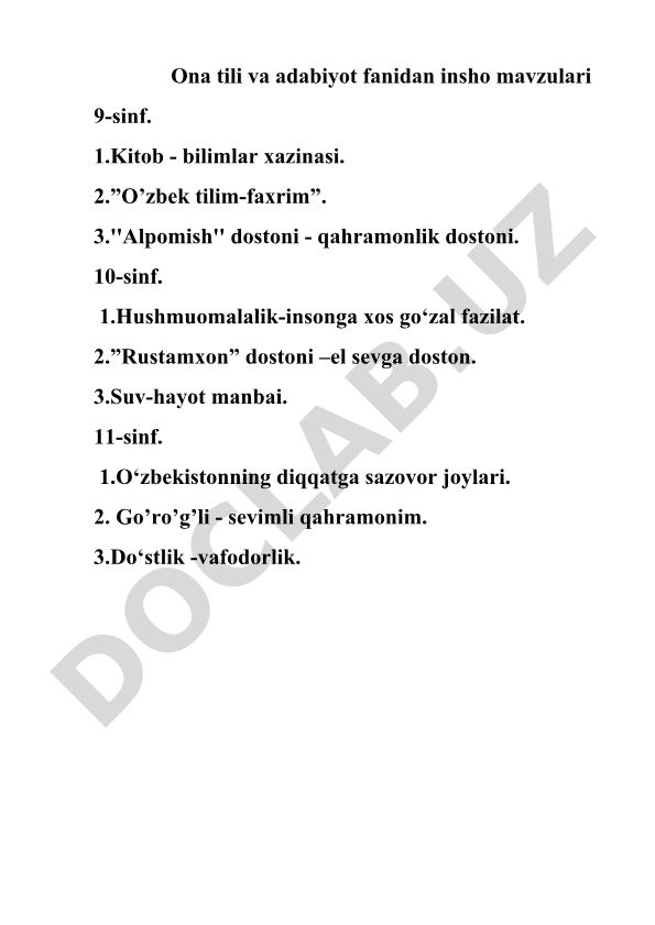 Ona tili va adabiyot fanidan insho mavzulari (9-11 sinflar)
