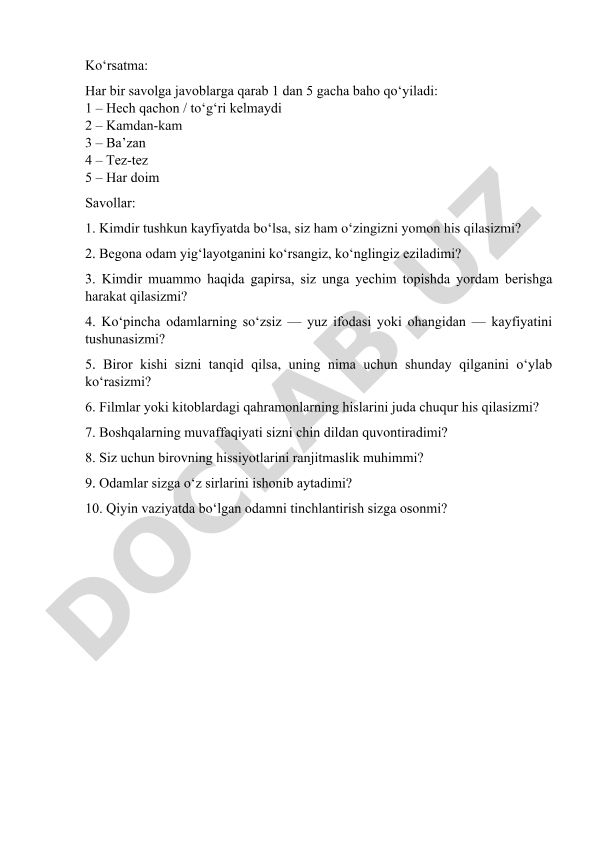 Empatiya darajasini aniqlash testi
